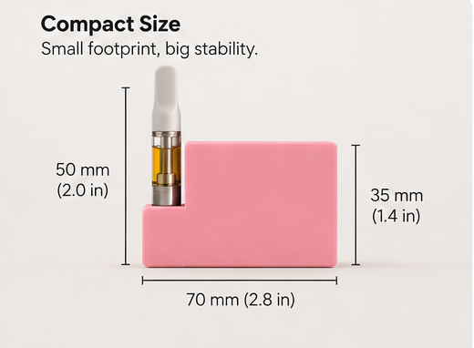 Size diagram: body 70 mm wide and 35 mm high; pictured cartridge reaches 50 mm.